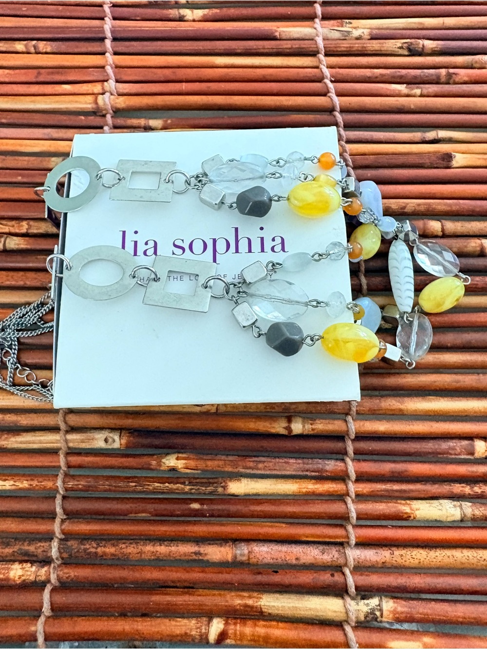 Lia Sophia Multi-Strand Yellow, Gray & Orange Beaded Necklace 24”-27” - Picture 7 of 7